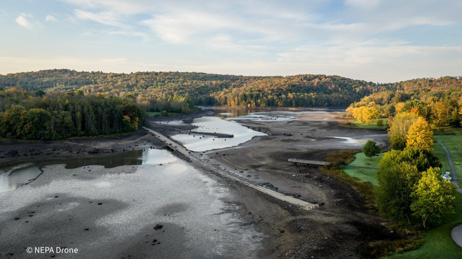 Lowered reservoir at sunrise