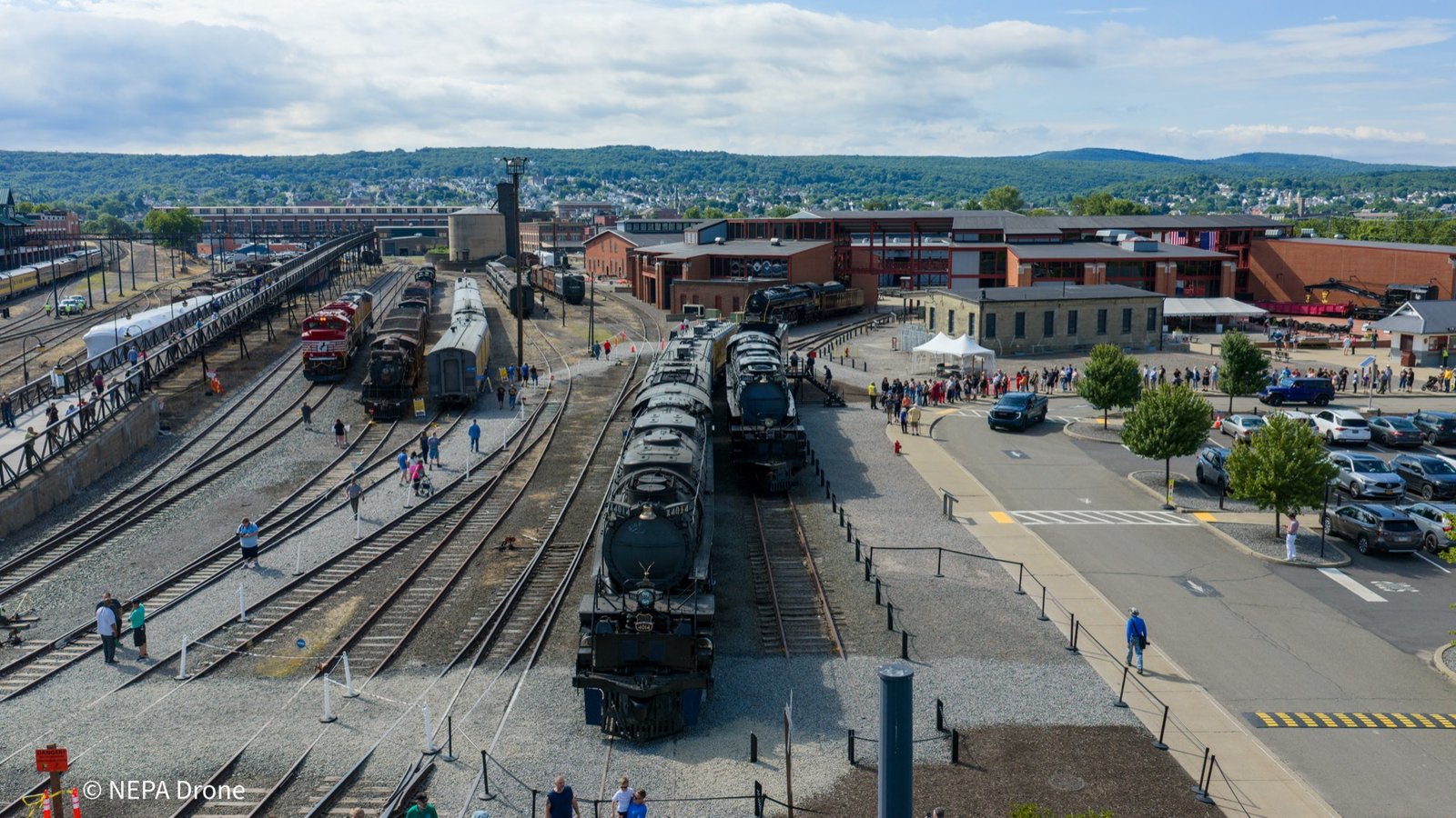 Locomotives and crowds at Steamtown in Scranton